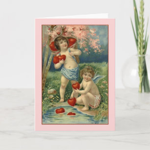 Cupides et Coeurs victoriens Carte Saint Valentin