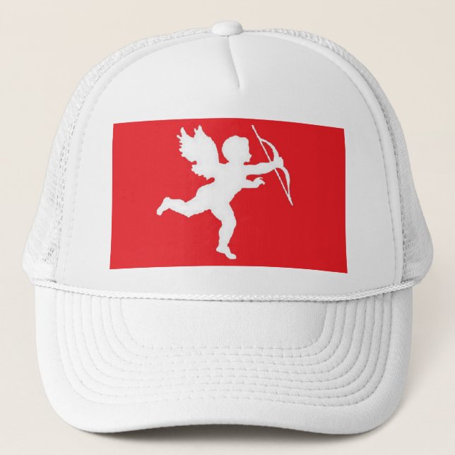 Cupidon blanc de casquette sur le rouge (Devant)