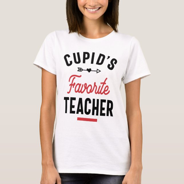 Cupidons Favori Teacher T-shirt Valentines Jour Sc (Devant)