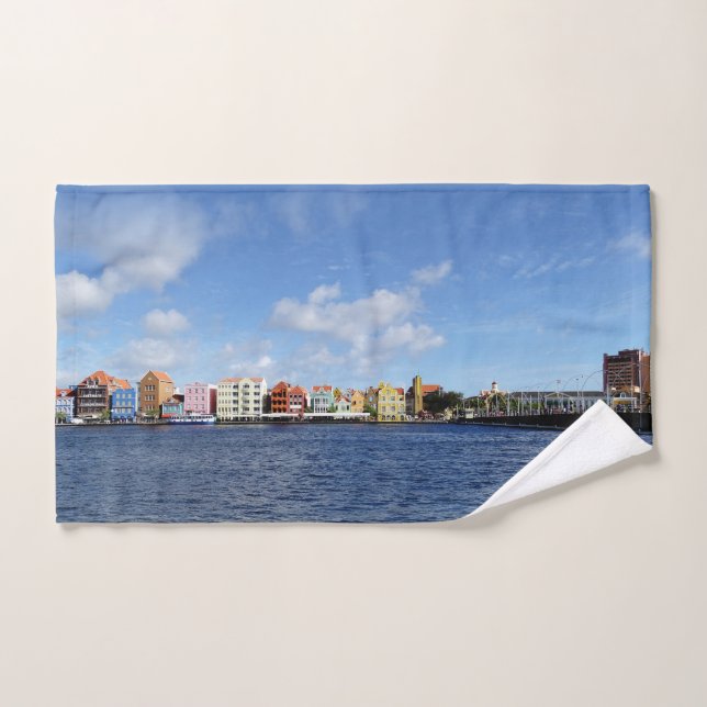 Curaçao Skyline avec texte sortant (personnalisabl (Serviette à main)