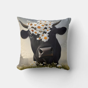 Curieux Coussin de vache noir Angus