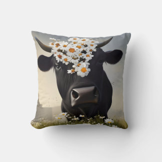 Curieux Coussin de vache noir Angus