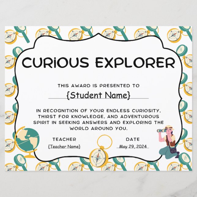 Curieux Explorer Student Recognition Award (Devant)