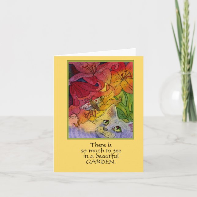 Curieux Garden Cat et Moth Carte pour notes (Devant)