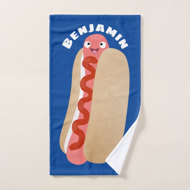 Curieux hot dog Weiner dessin animé (Serviette à main)
