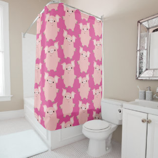 Curieux rideau de douche aux cochons caricaturaux