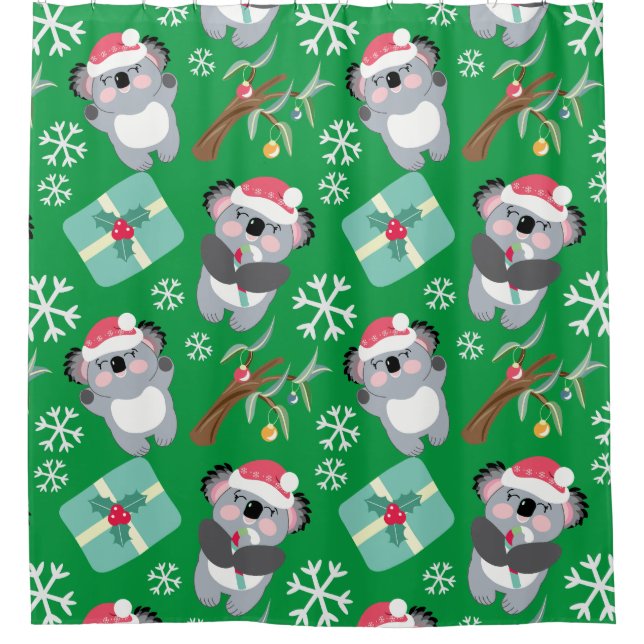 Curieux rideau de douche Koala Noël (Devant)