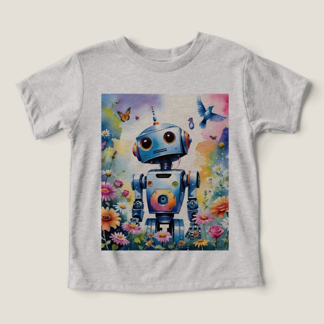 Curieux Robot Avec Oiseaux Papillons Et Fleurs (Design Recto)