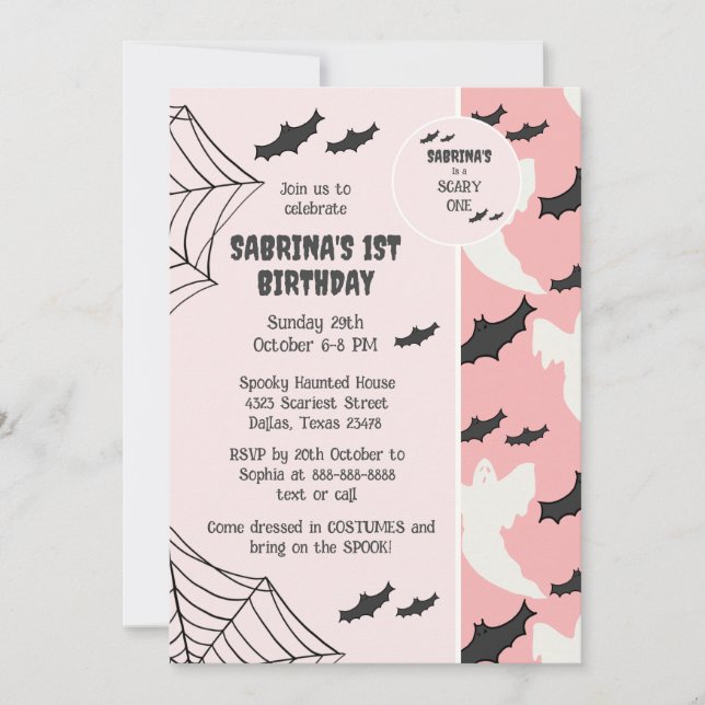 Curieux rose un Halloween Invitation anniversaire (Devant)