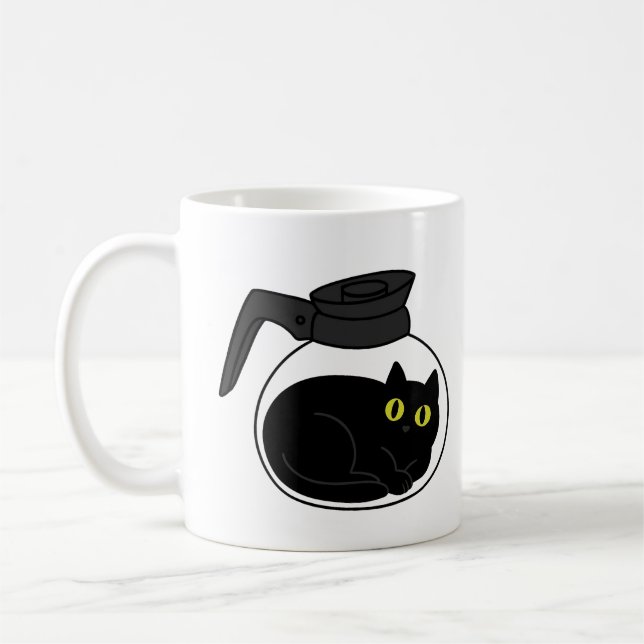 Curious Black Cat in Coffee Pot Mug (Gauche)
