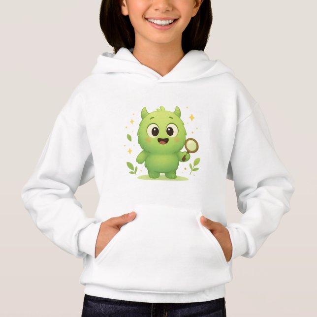 Curious Explorer Monster Kids Hoodie — Cute Green  (Devant)