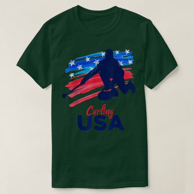 Curling USA Support Team Tshirt USA Flag Curl (Design devant)