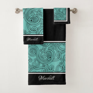 Curls Design Aqua Noir Blanc Serviettes de bain En