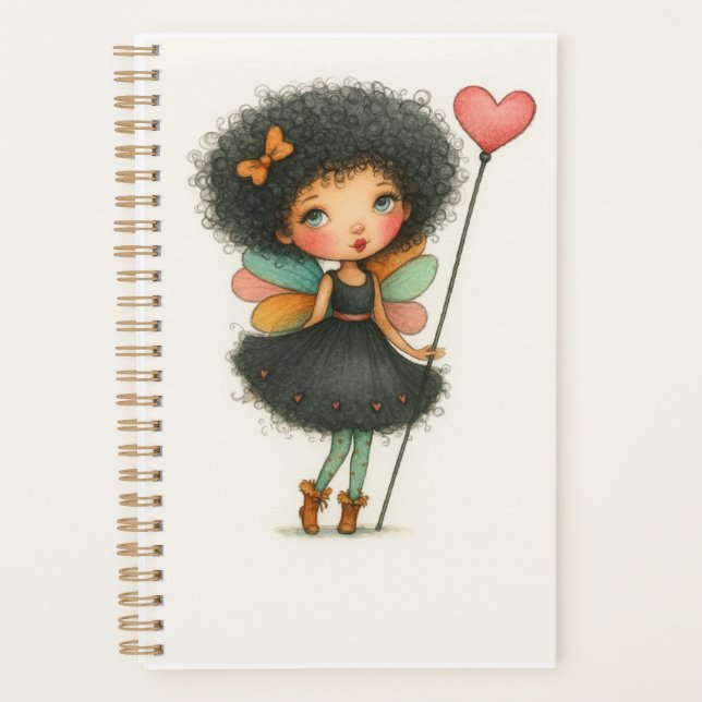 Curly Hair Fairy Girl Watercolor Planner (Devant)