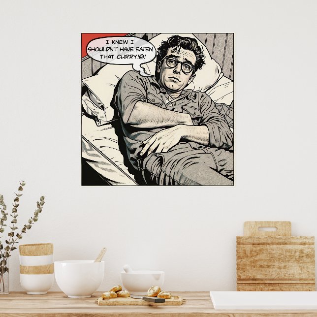 Curry Eating 1950's Comic Poster (Cuisine)