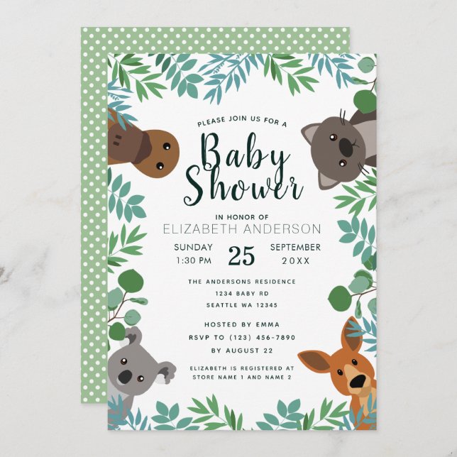 Curte Australian Criters Baby shower Invitation (Devant / Derrière)