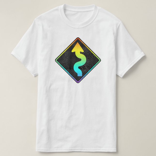 curved road ahead street sign T-Shirt (Design devant)