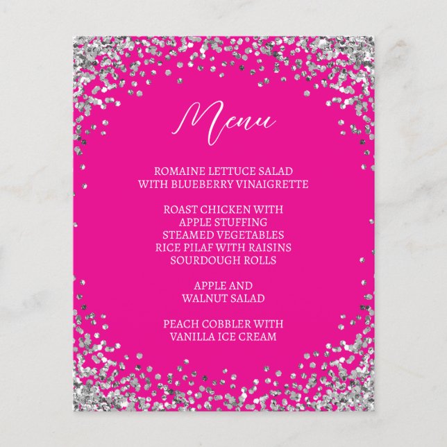 Curved Silver Glitter Hot Pink Menu (Devant)