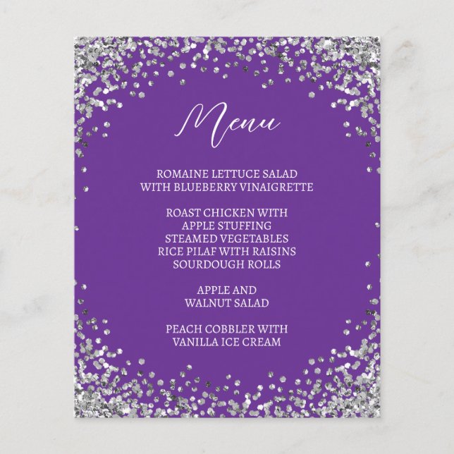 Curved Silver Glitter Royal Purple Menu (Devant)