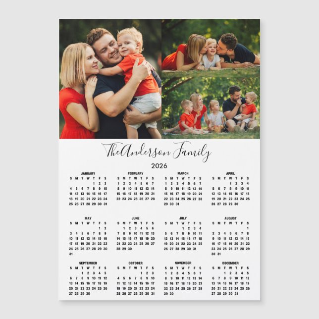 Custom 2026 Calendar 3 Photo Collage Magnet (Devant)