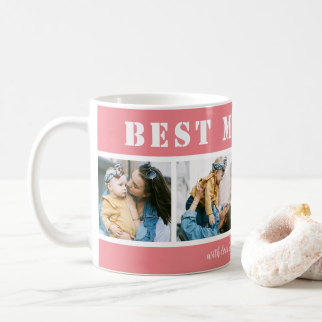 Custom 4 Photo Best Mom Ever Pink Coffee Mug (Avec donut)