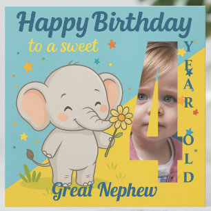 Custom 4th Birthday Elephant Sweet Your Carte phot