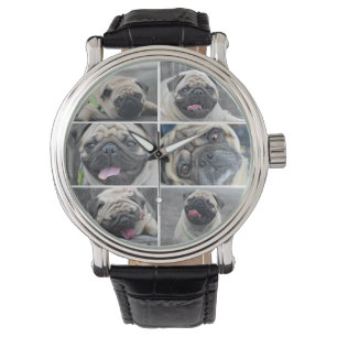 Custom 6 photos collage chien-amant montre