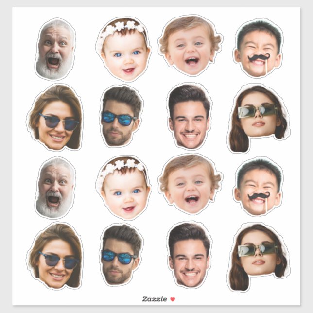 Custom 8 Photos Faces Waterproof Vinyl Stickers (Feuille)