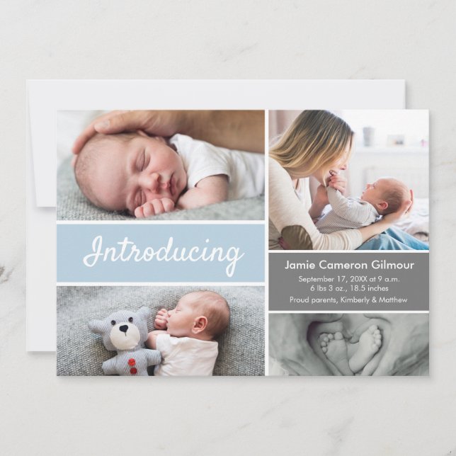 Custom Baby Photo Collage Blue White Modern Script (Devant)