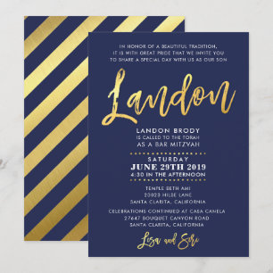 CUSTOM Bar Mitzvah Invitation marine bleu + or LAN
