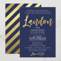 CUSTOM Bar Mitzvah Invitation marine bleu + or LAN