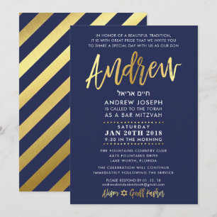 CUSTOM Bar Mitzvah Invitation pour Andrew navy + o