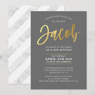 CUSTOM Bar Mitzvah Invitation pour Jacob grey + or