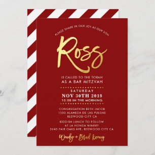 CUSTOM Bar Mitzvah Invitation pour Ross rouge + or