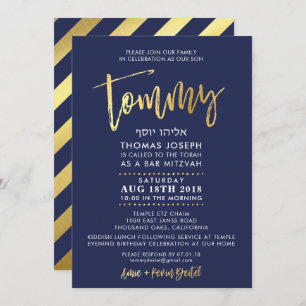 CUSTOM Bar Mitzvah Invitation pour Tommy navy + or