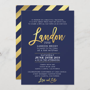 CUSTOM Bar Mitzvah Marine Invitation bleu + or LAN