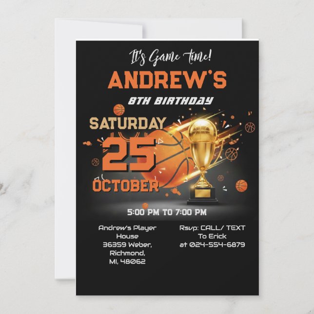 Custom Basketball Birthday Invitation Template (Devant)