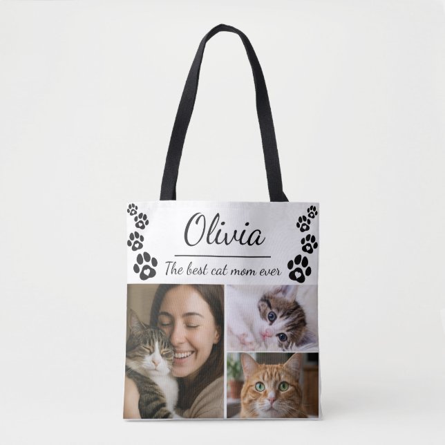 Custom Best Cat Mom Photo Collage Tote Bag  (Devant)