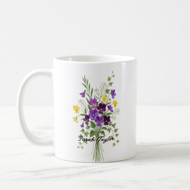 Custom Birth Flower Violet Personalized Mug (Gauche)
