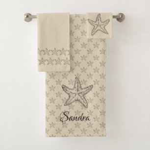 Custom Black Tan Sand Chic Beach house Starfish