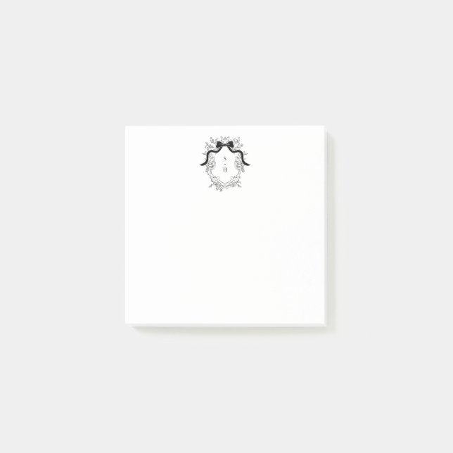 Custom Black & White Crest Monogram Post-it Notes (Devant)