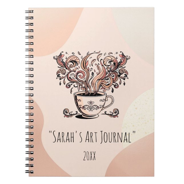 Custom Boho Botanical Coffee Art Spiral Journal (Devant)