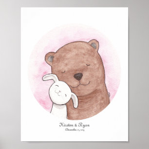 Custom Bunny & Bear Poster Personalized Couple Art