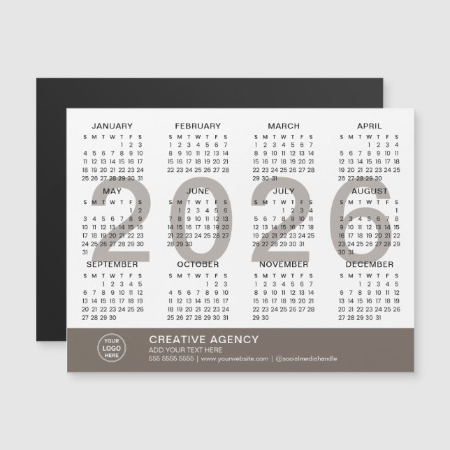Custom Business 2026 Magnetic Calendar (Devant / Derrière)