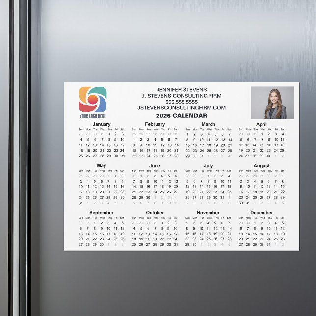 Custom Business Logo 2026 Company Calendar Magnet (Créateur téléchargé)