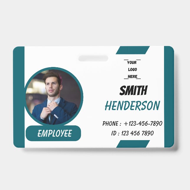 Custom Business Logo Employee Photo Blue ID Badge (Face)