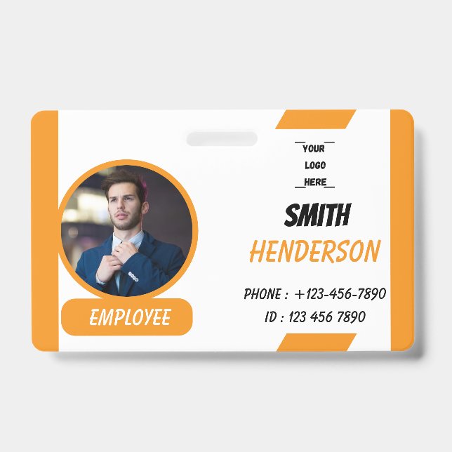 Custom Business Logo Employee Photo Blue ID Badge (Avant)