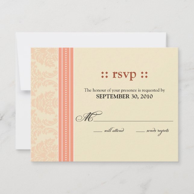 :custom: Carte de réponse en damas corail/crème (Devant)