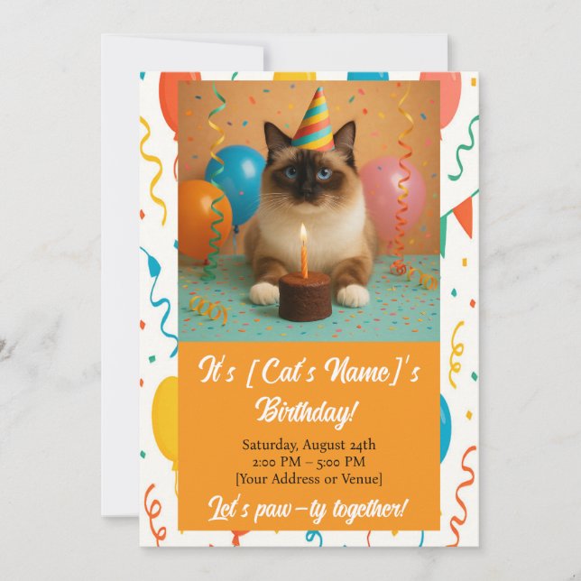 Custom Cat Birthday Party Invitation (Devant)
