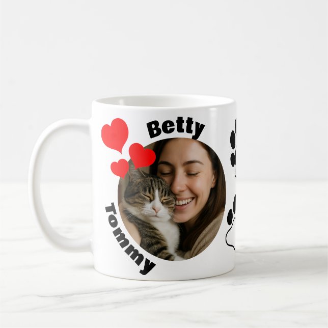 Custom Cat Lover Mug with 2 Photos & Names  (Gauche)